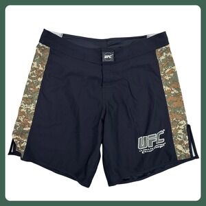 UFC MMA Fight Shorts Men 38 Black Digital Camo Synthetic Training Grappling 9.5"